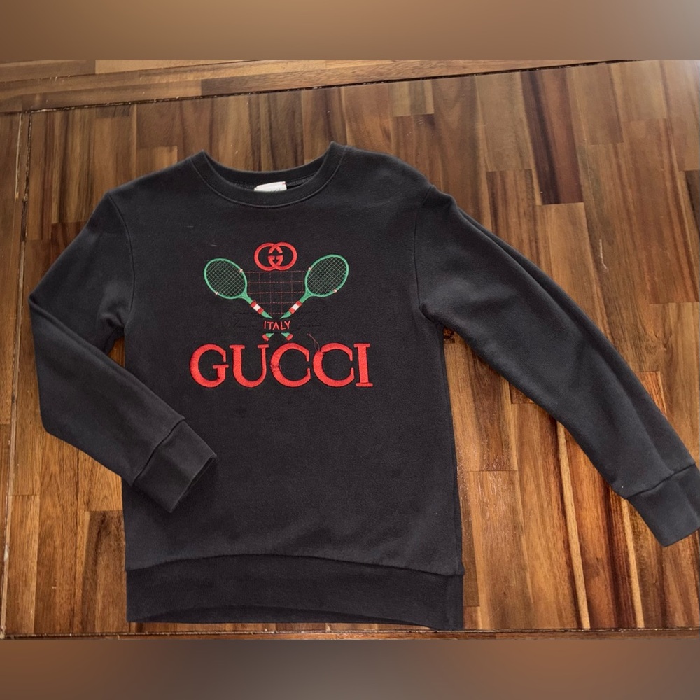 Gucci Black Crewneck Sweater with Red and Green Accents kids size 10